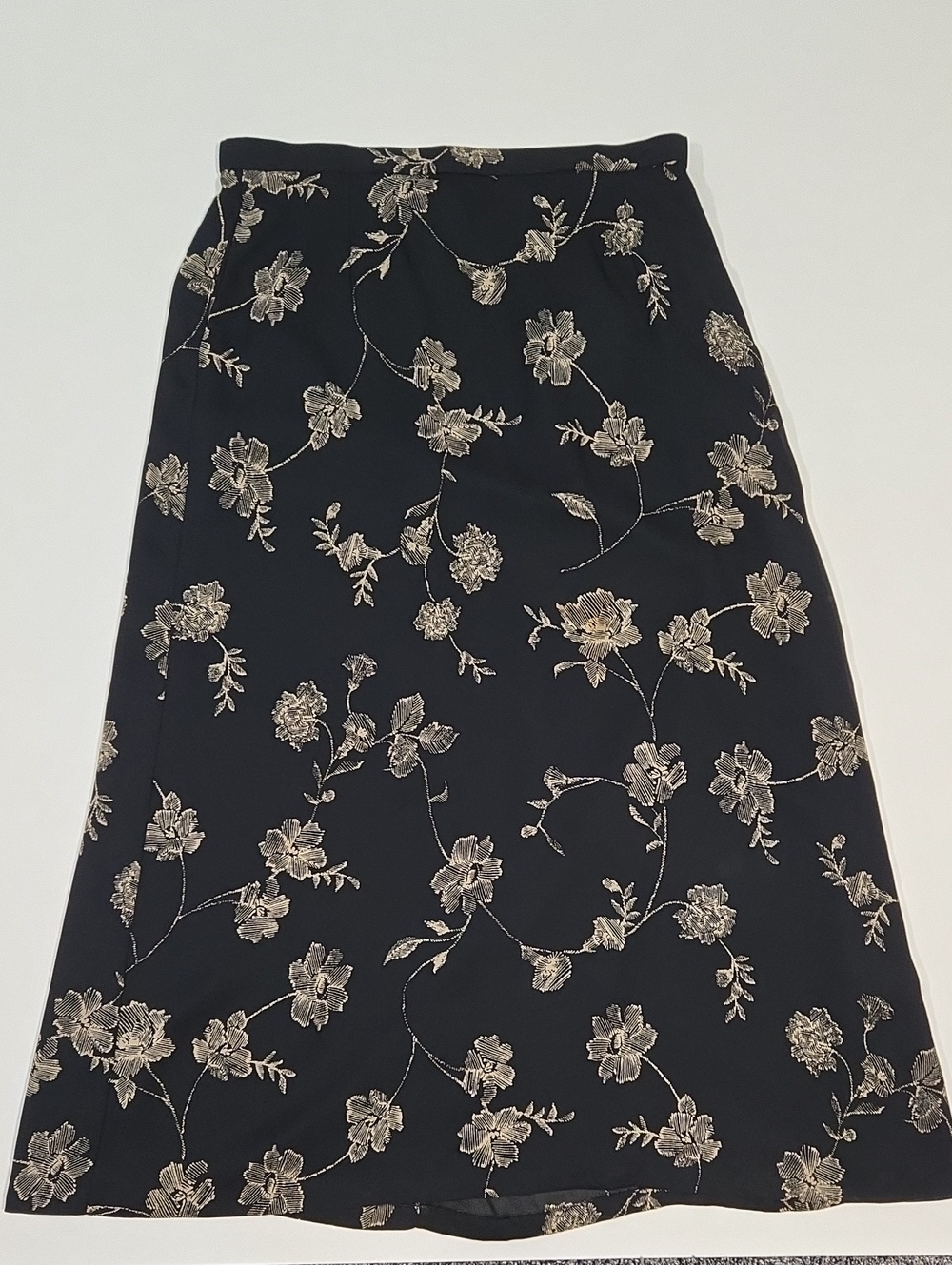 Pendleton Black Skirt with Gold Floral Print